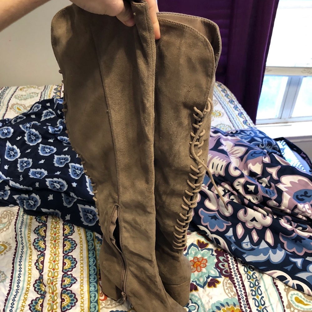 Thigh high brown boots
